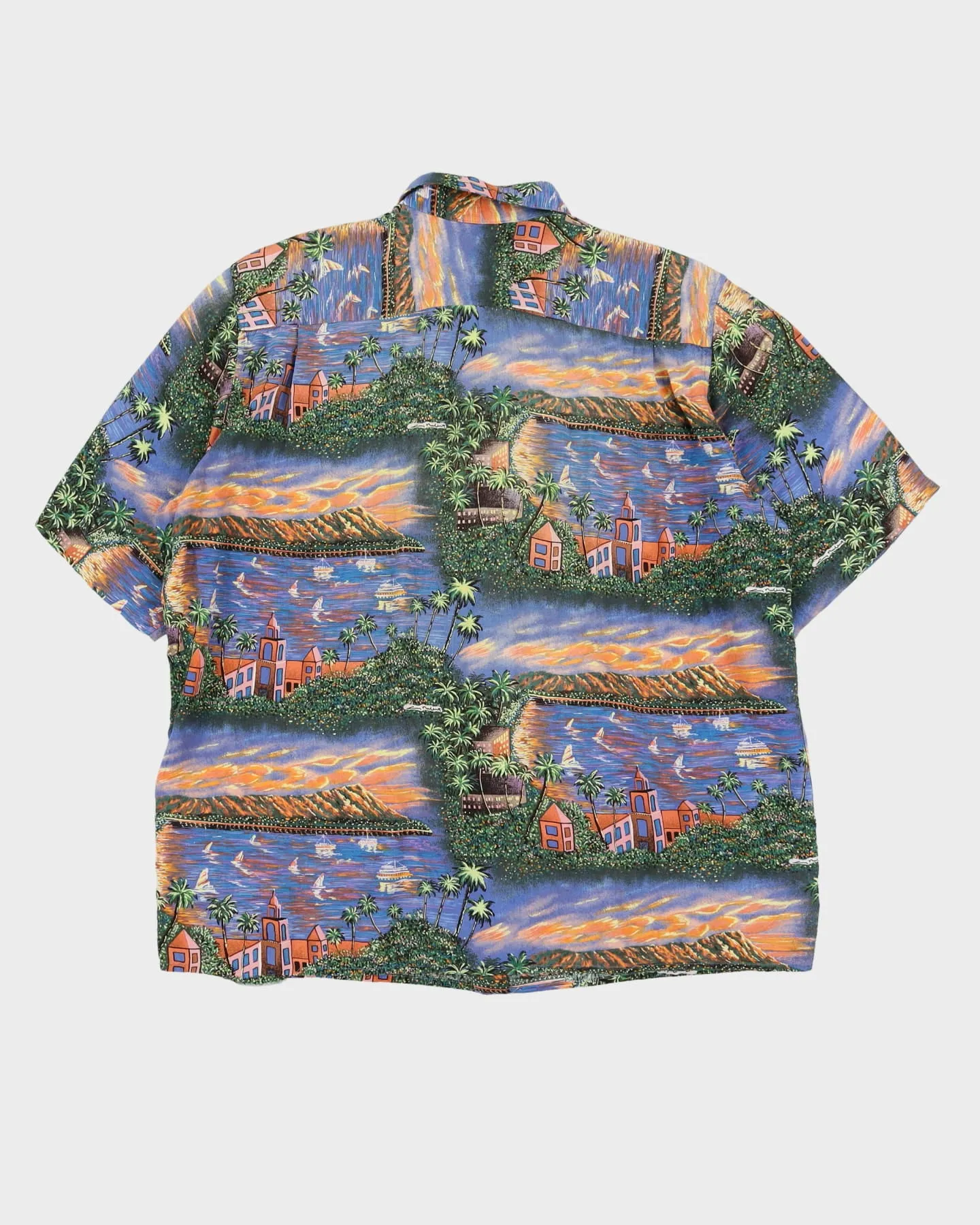 00s Blue Patterned Hawaiian Shirt - XXXL