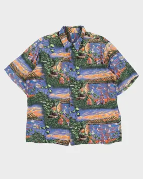 00s Blue Patterned Hawaiian Shirt - XXXL