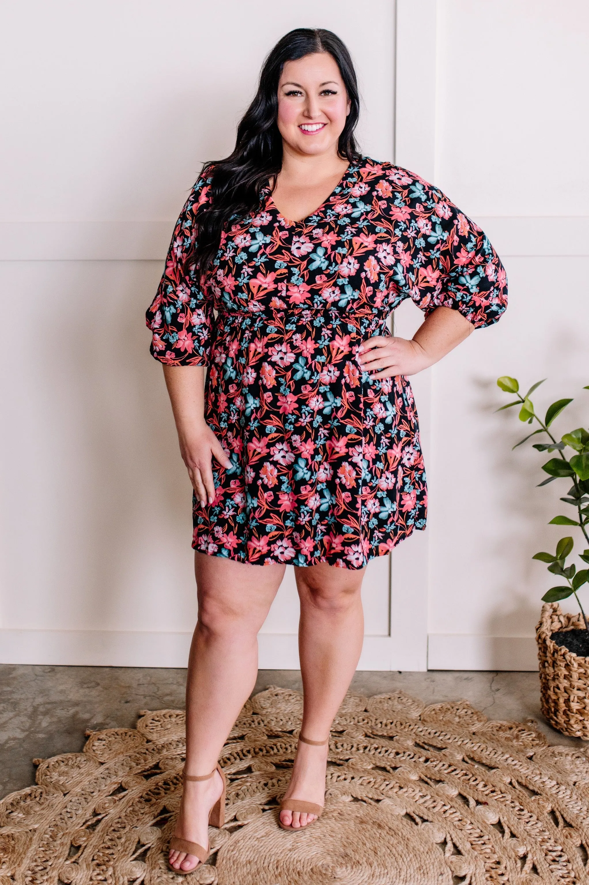 1.17 Emily Wonder Black Floral Dress In Spring Nights