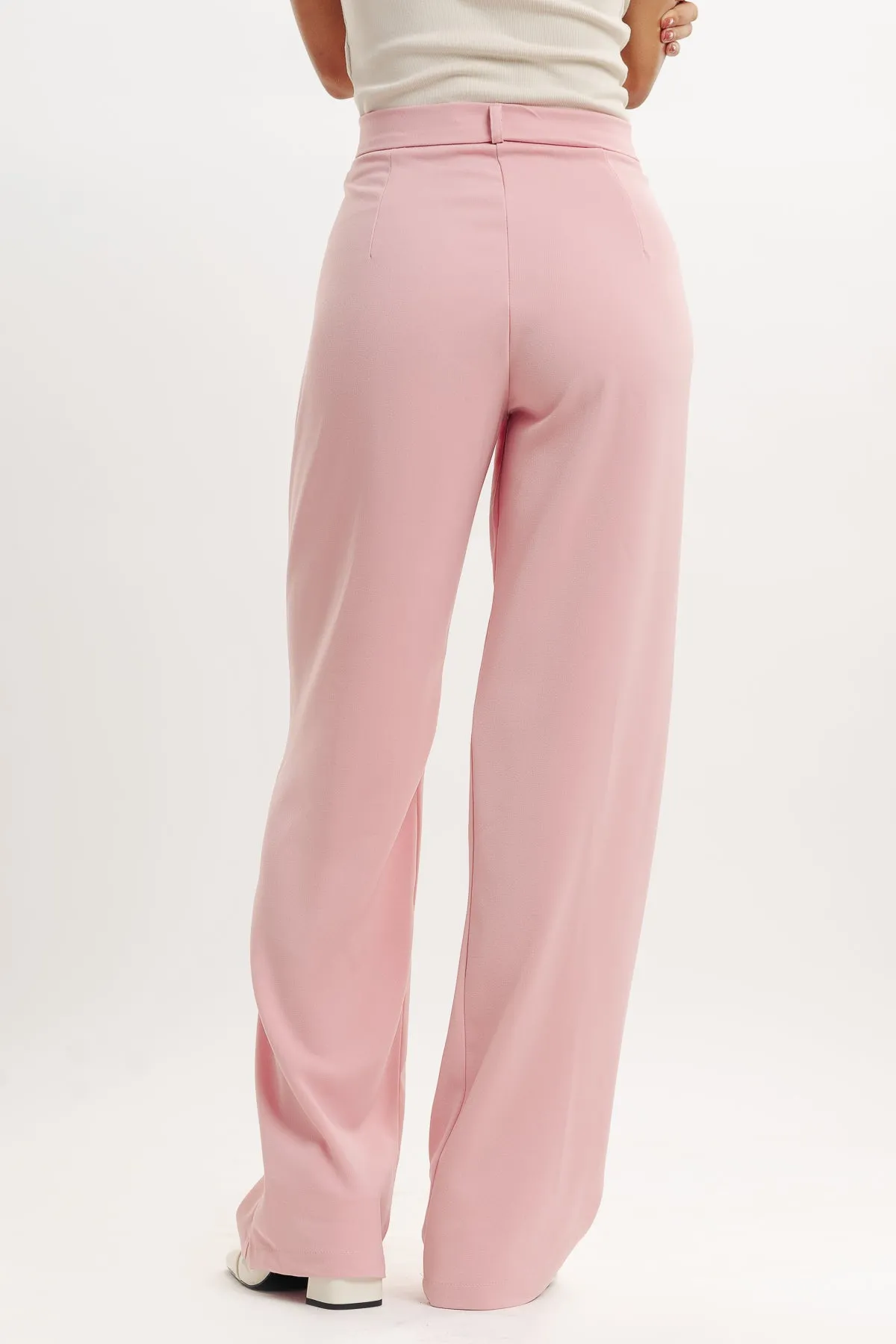 Baby Pink Pleated Straight Fit Korean Pant