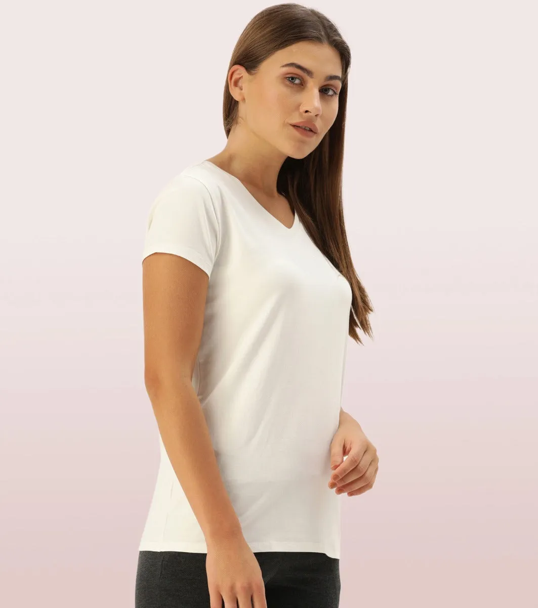 Basic ‘V’ Tee | Short Sleeve ‘V’ Neck Basic Stretch Cotton Tee