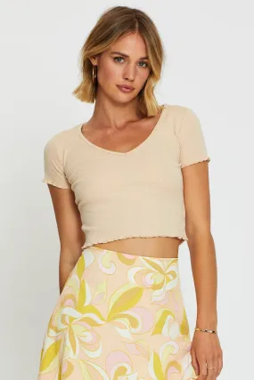 Beige Crop Top Short Sleeve