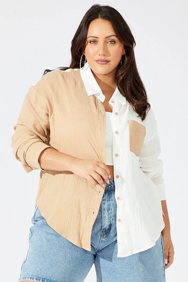 Beige Relaxed Shirt Long Sleeve