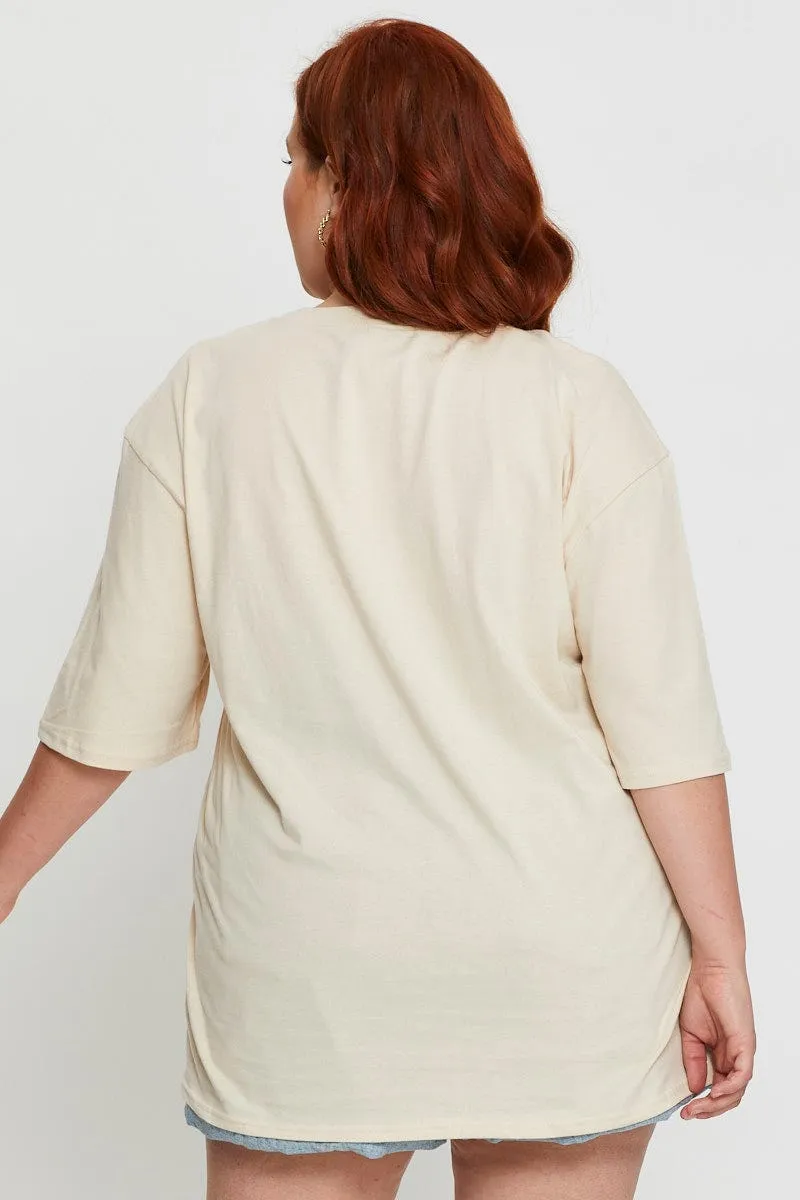 Beige Short Sleeve Jersey Crew Neck