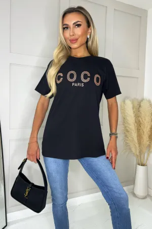 Black Coco Rose Gold Slogan T-Shirt