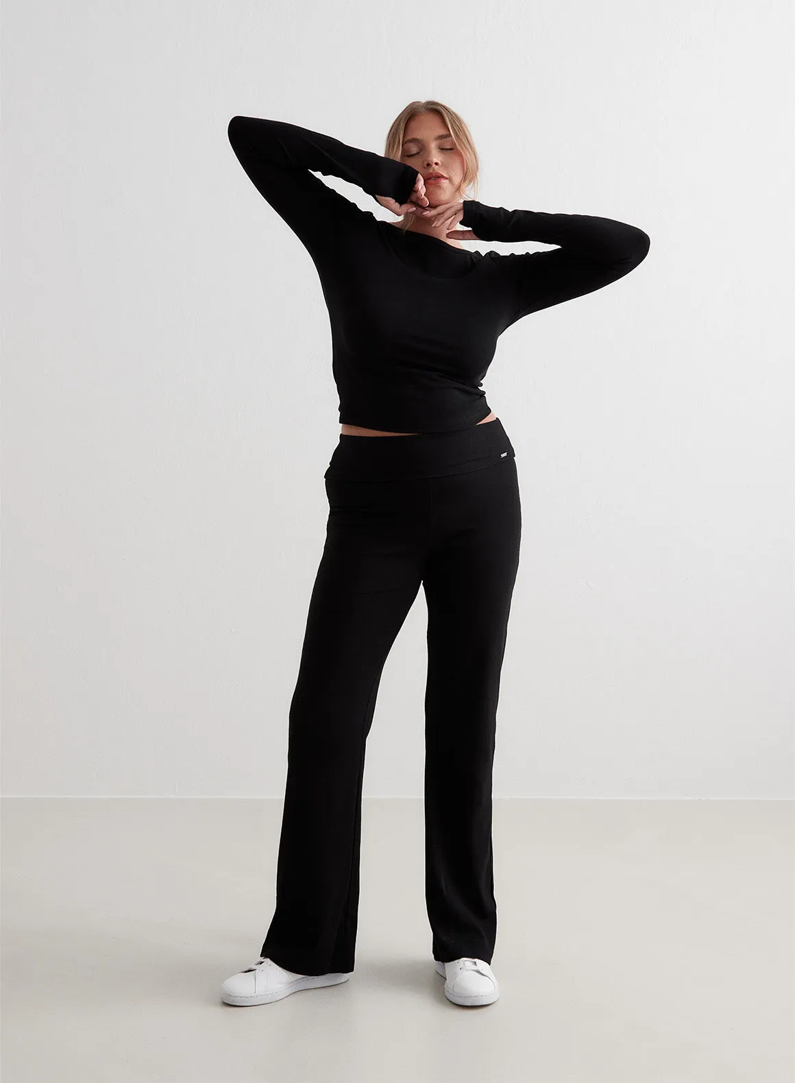 Black Ease Ribbed Pants