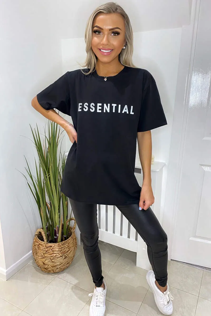 Black Essential Slogan Oversized Tee