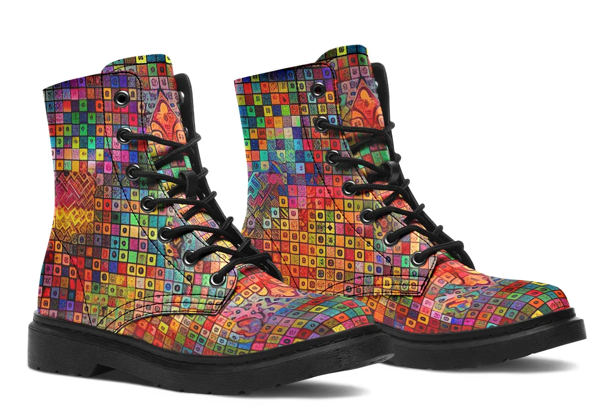 Blottered Grid Combat Boots