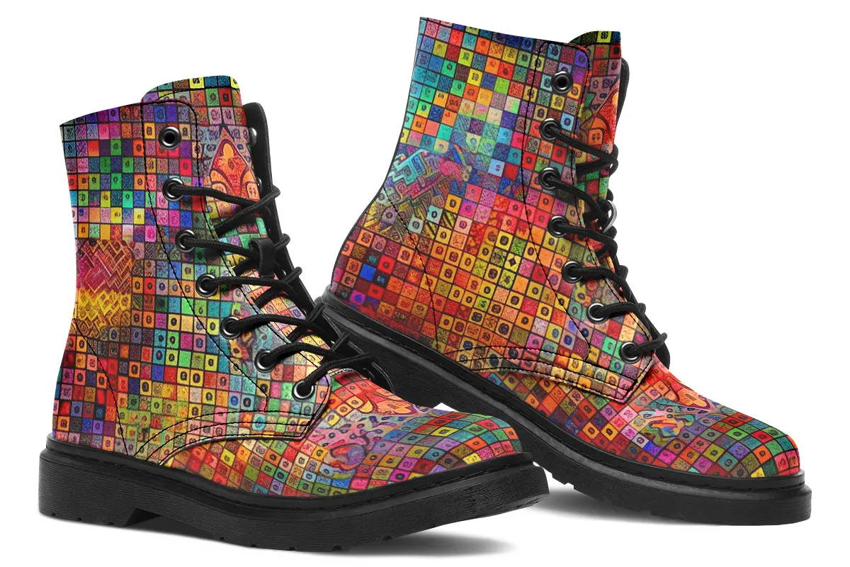 Blottered Grid Combat Boots