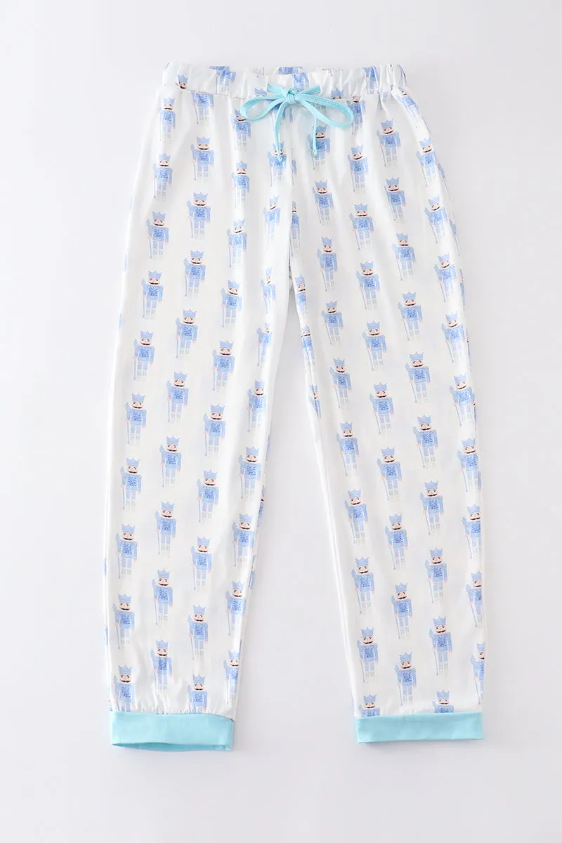 Blue nutcracker print adult pants