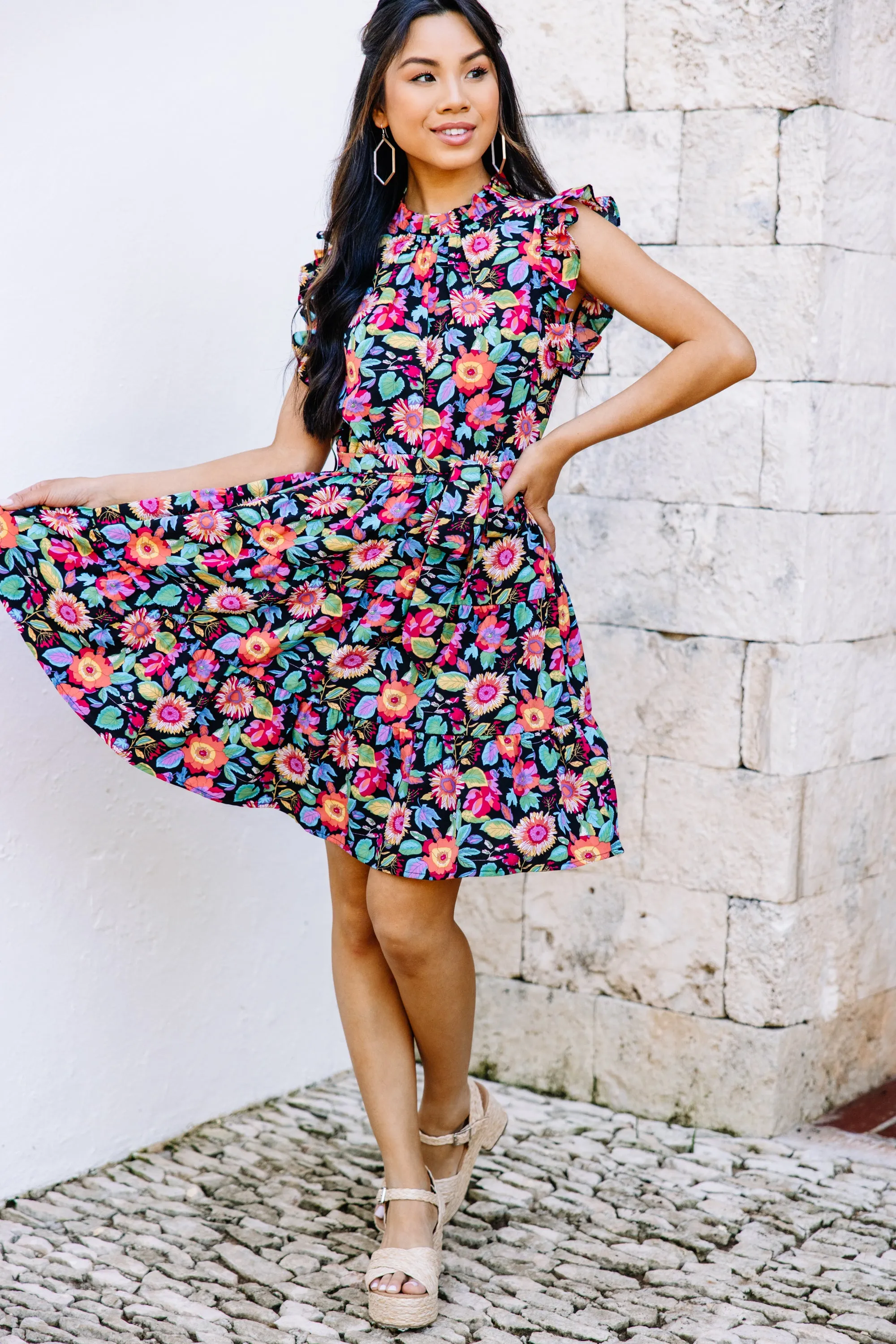 Bold Moves Black Floral Dress