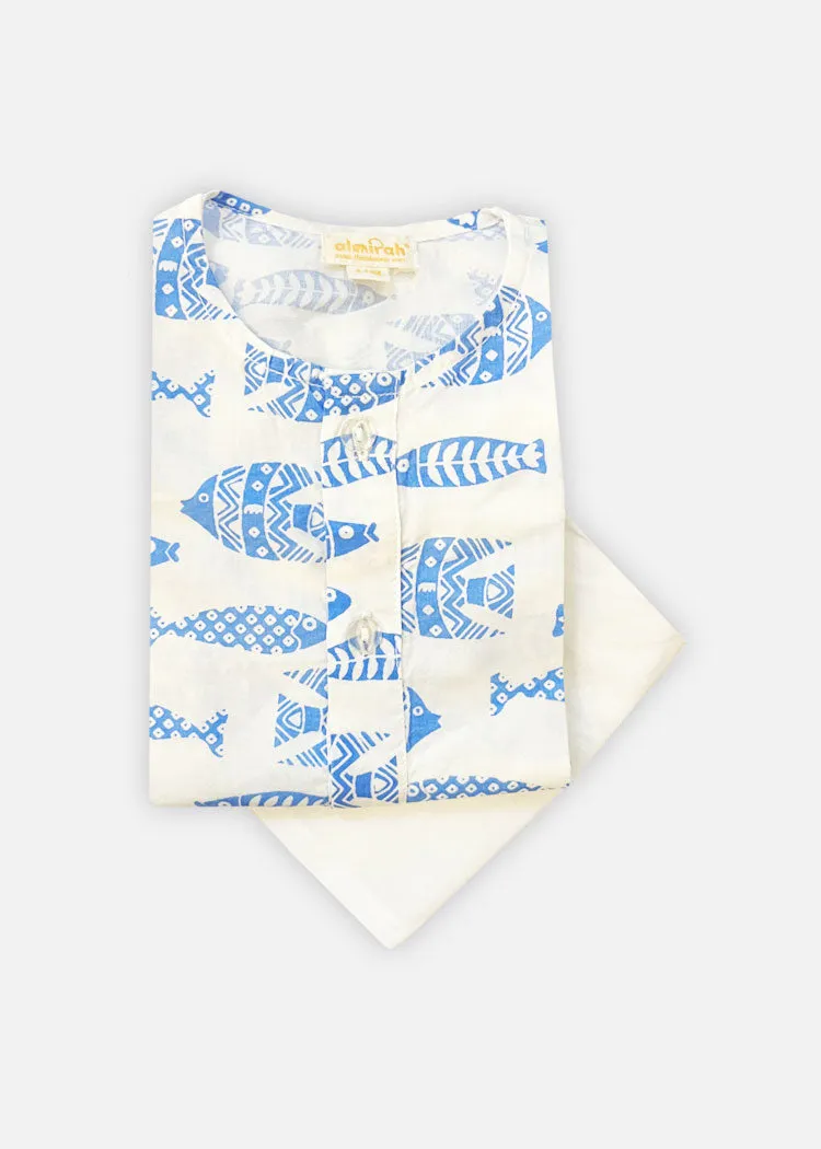 Boys Kurta Set - Ink Fish