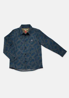 Boys Printed Full Sleeves Cotton Blue Shirt