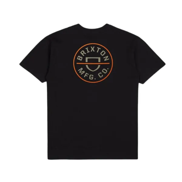 Brixton Mens Crest II S/S Standard Tee - Black/Persimmon Orange/Sand