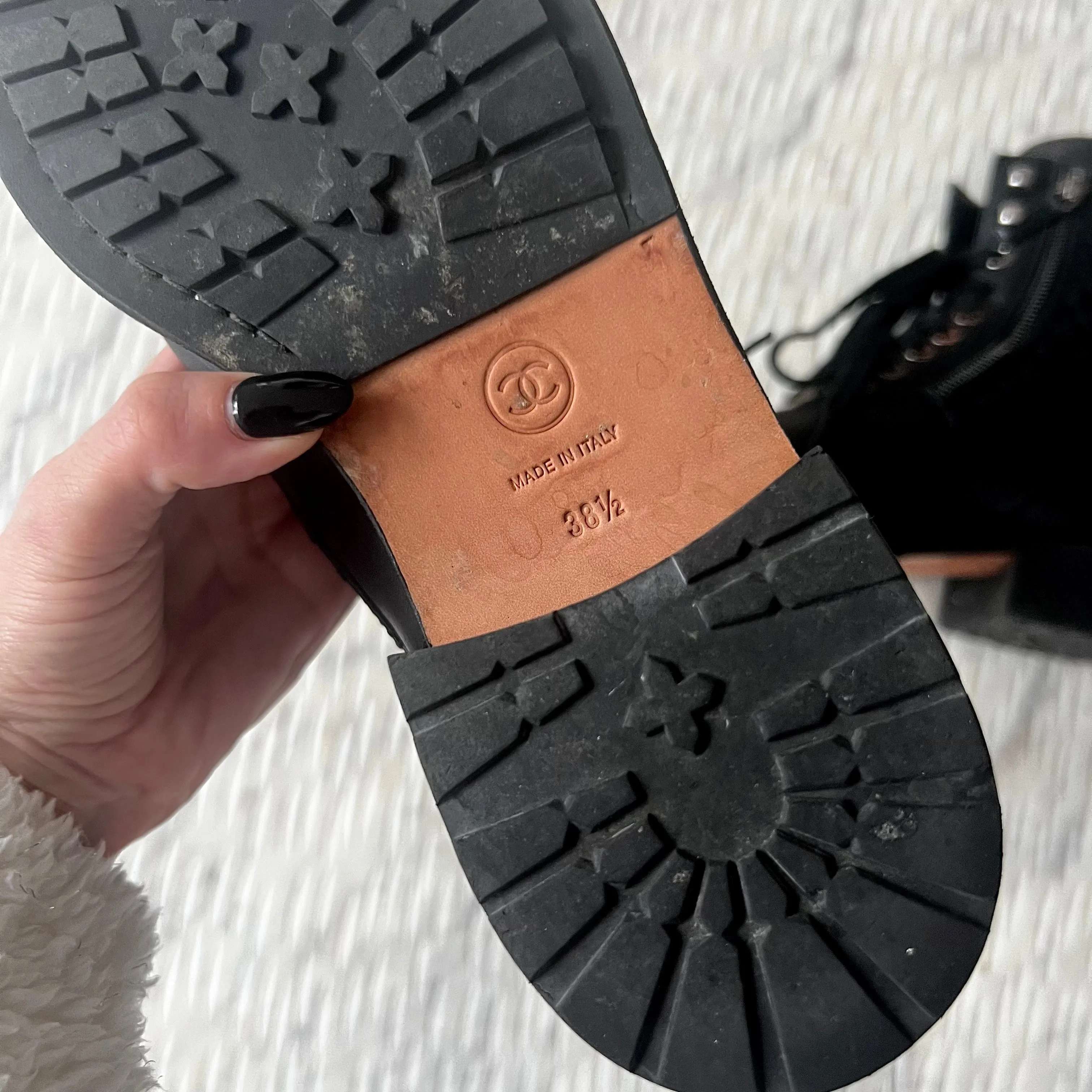 Chanel CC Quilted Lace Up Combat Boots