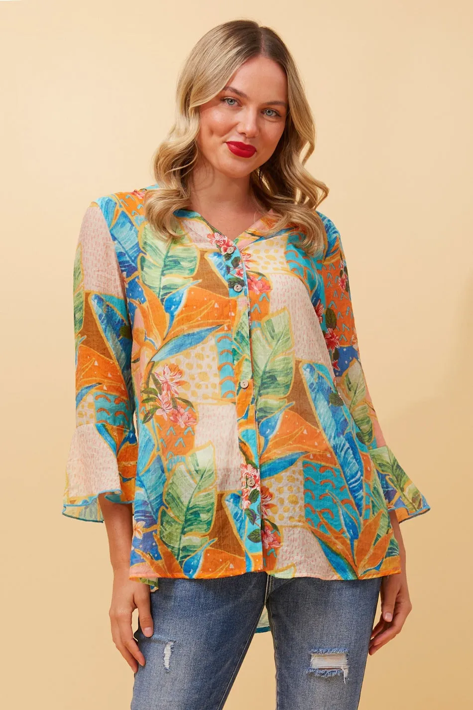 CHARLOTTE ABSTRACT PRINT BUTTON FRONT TOP