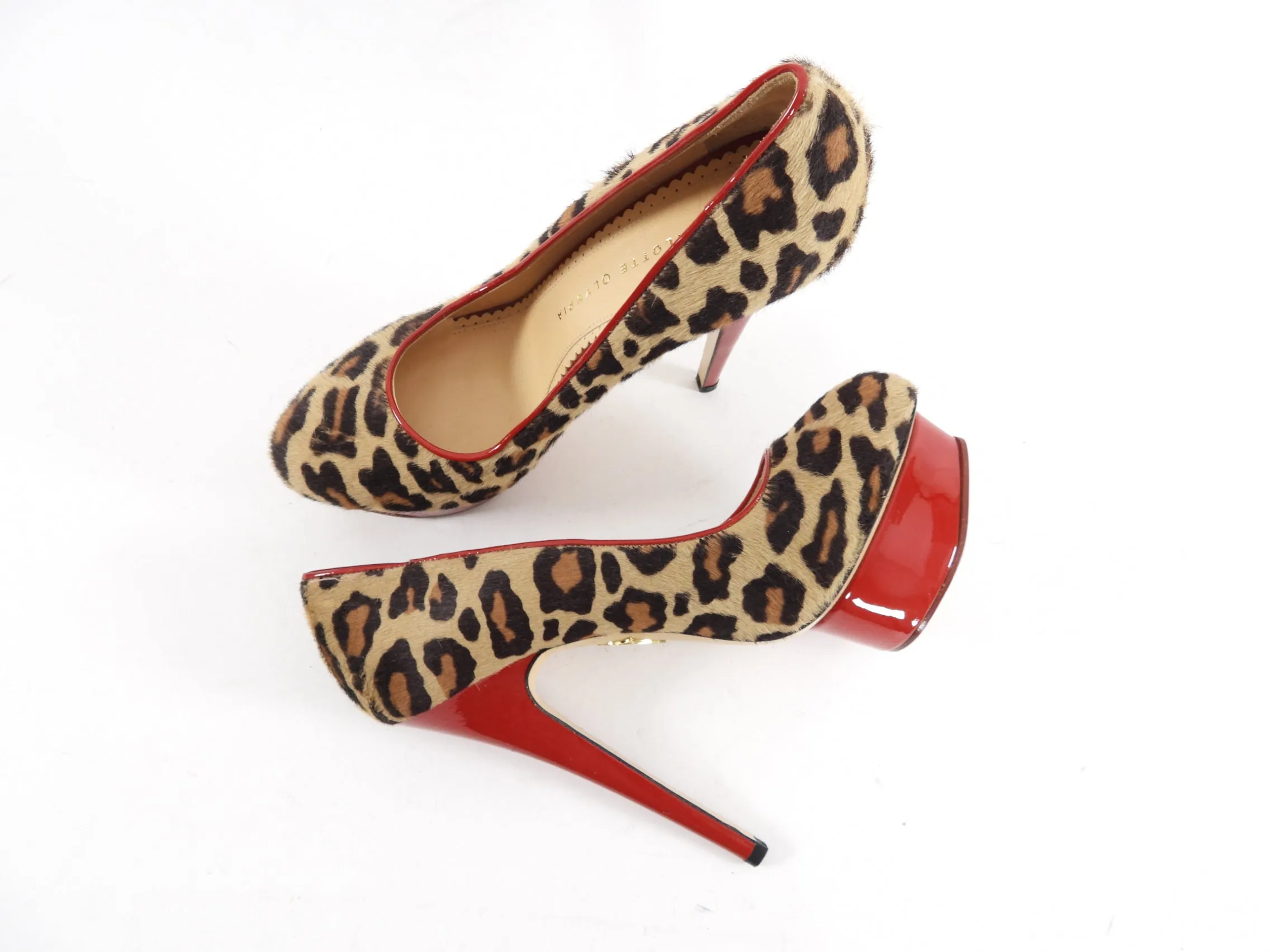 Charlotte Olympia Leopard Calf Hair Patent Platform Pump - 7.5