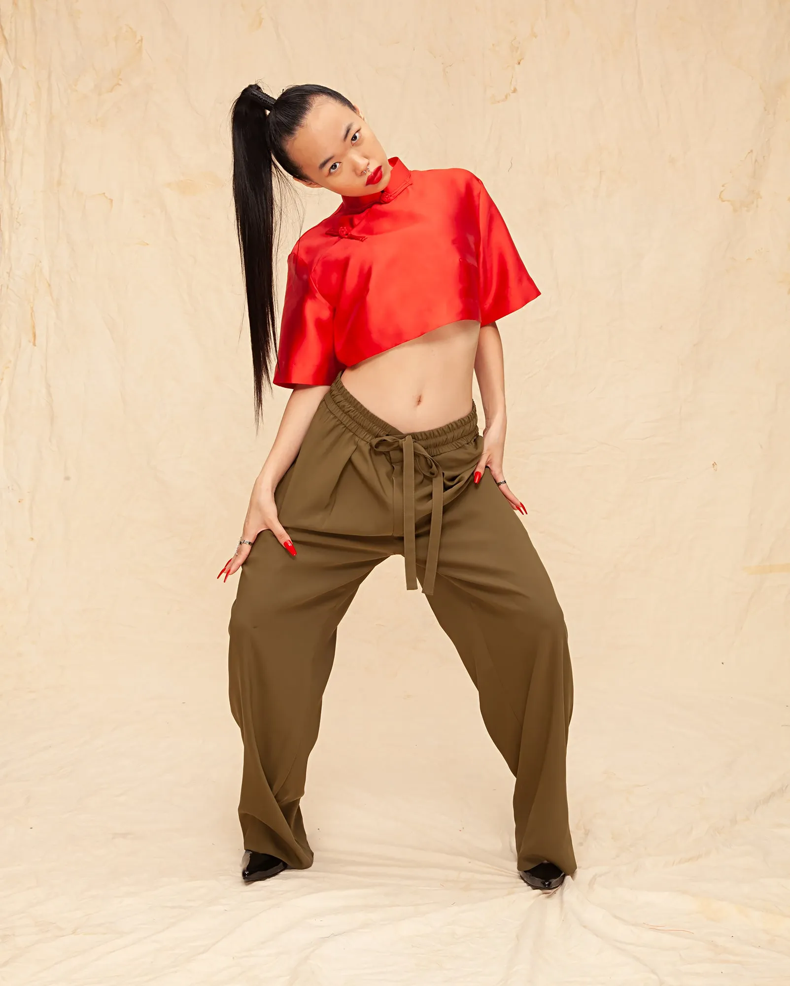 Cheongsam Crop Top (Red Taffeta)