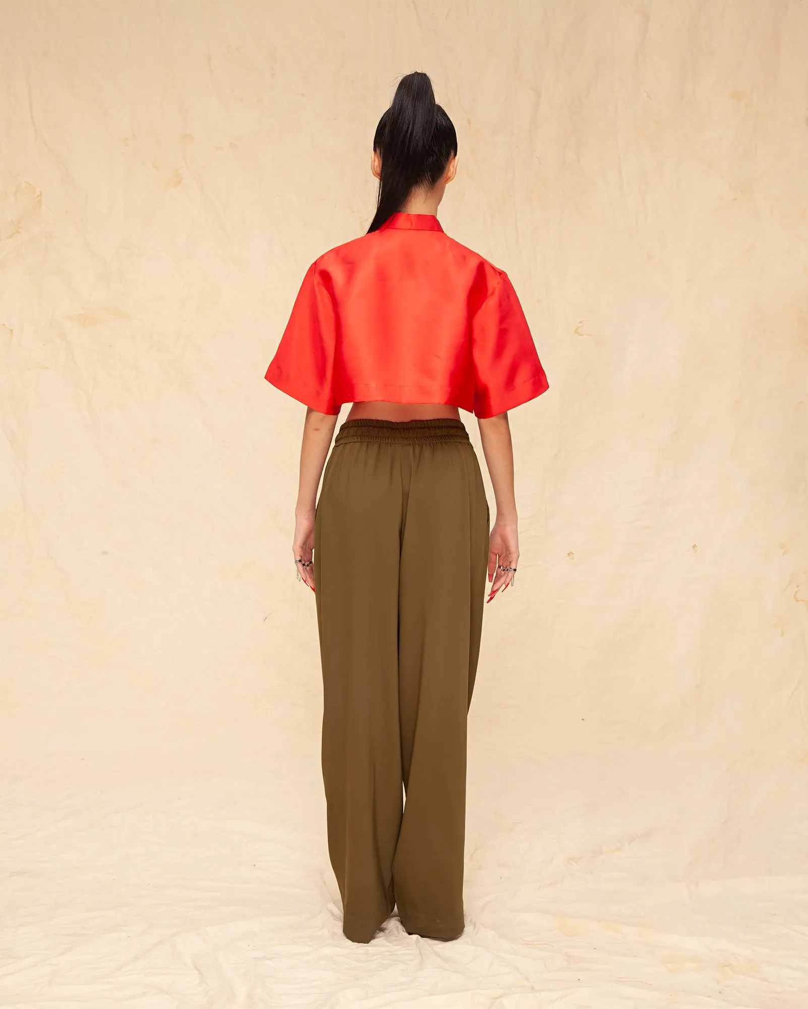 Cheongsam Crop Top (Red Taffeta)