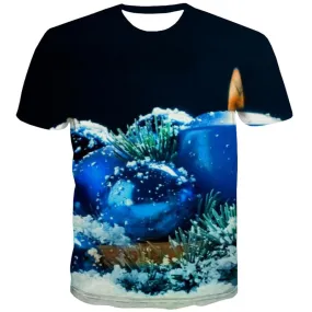 Christmas T shirts Men Party Shirt Print Snow Tshirts Casual Flame T-shirts 3d