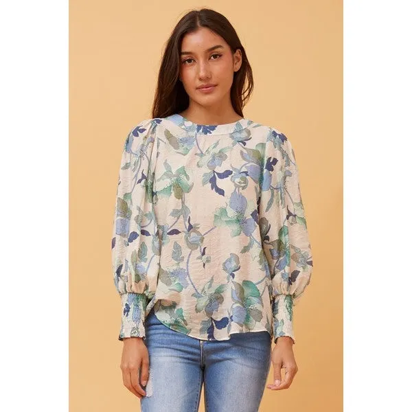 CLASSIC BALLOON SLEEVE FLORAL TOP