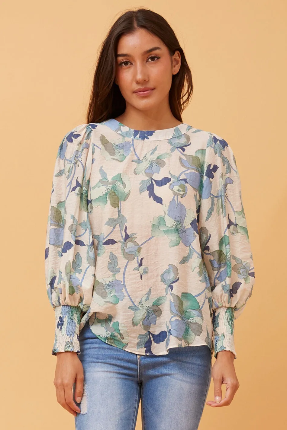 CLASSIC BALLOON SLEEVE FLORAL TOP