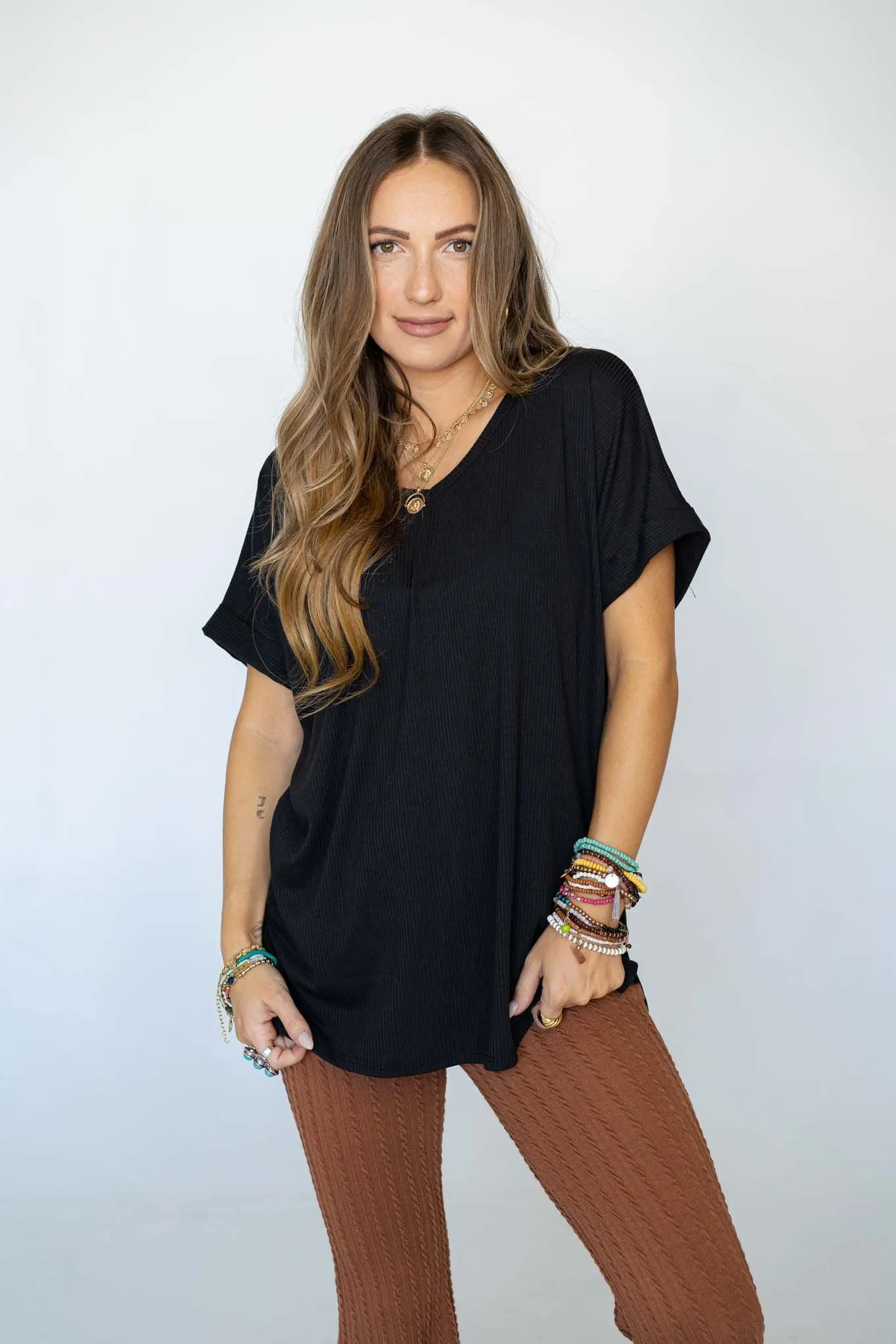 Classic V Neck Top - Black