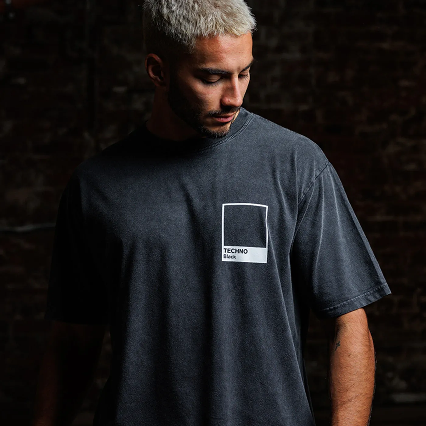 Crest Techno Black  - Oversized Tshirt - Stone Washed Black