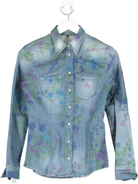 Don't Cry Milan Blue Floral Printed Denim Shirt UK 6