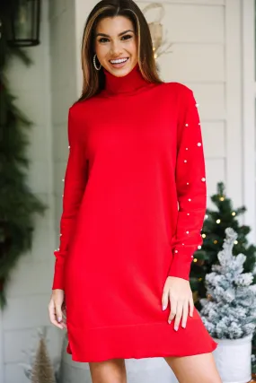 Feeling The Love Red Embellished Sweater Dress