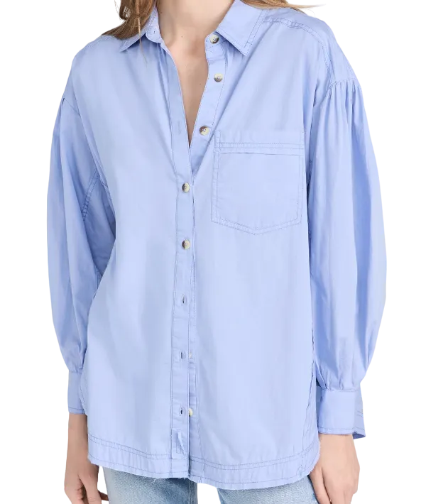 Free People Blue Happy Hour Solid Shirt UK M