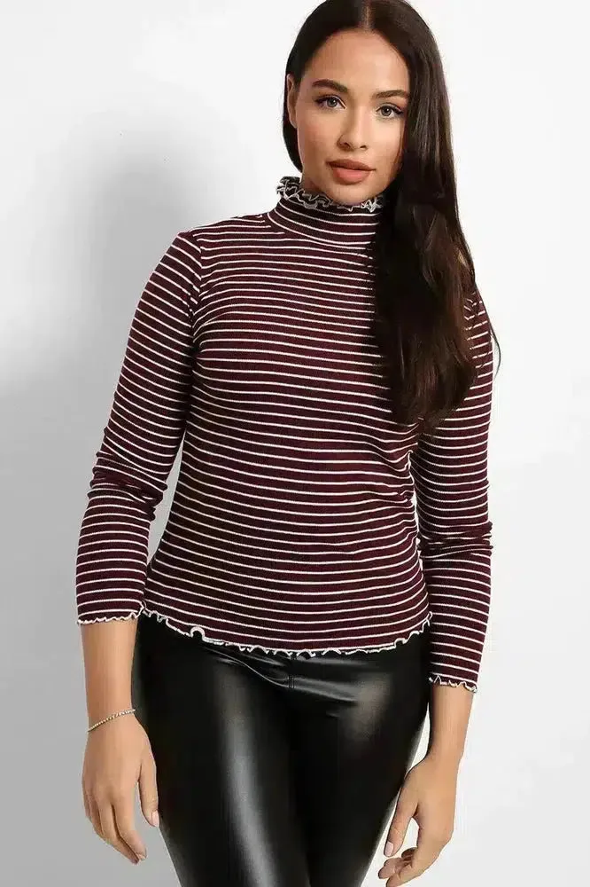 Frilled Edges Stripy Pollo Neck Top