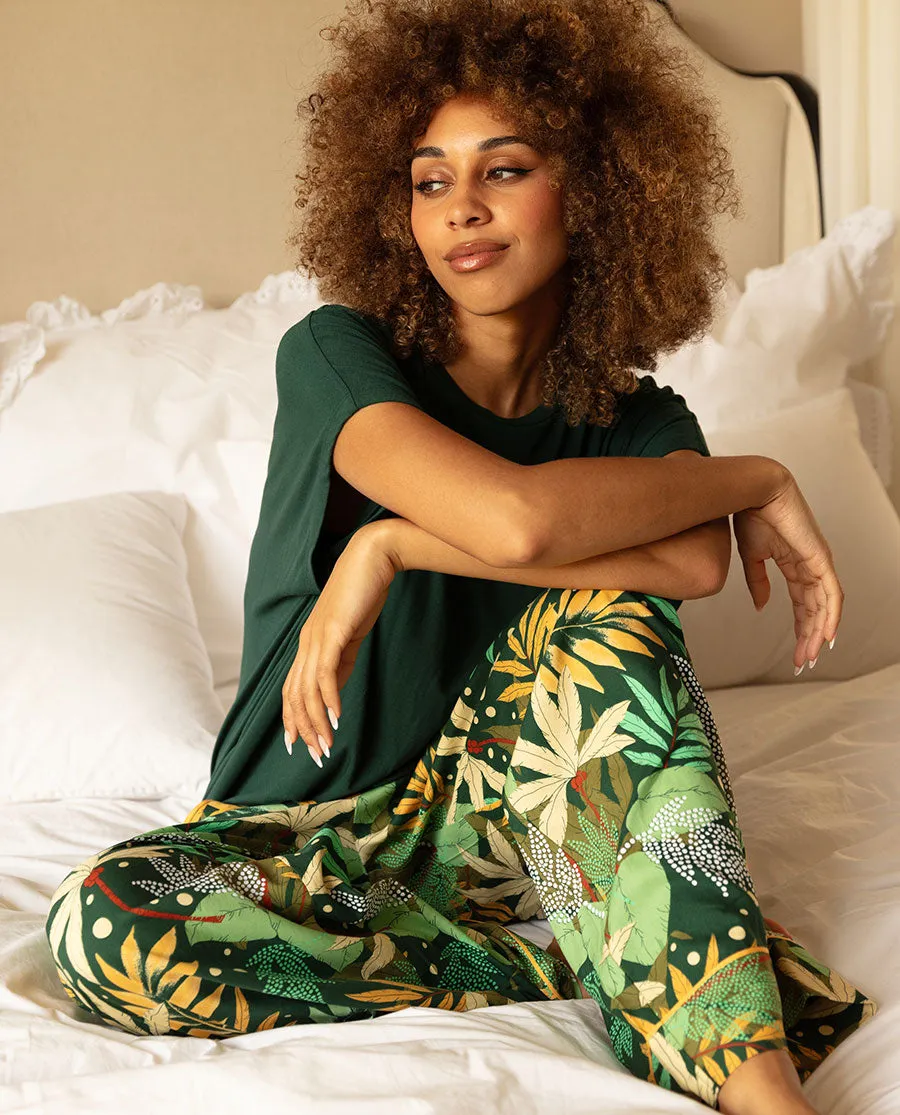 Gabrielle Palm Leaf Print Wide Leg Pyjama Bottoms