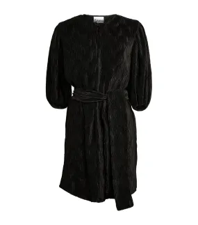 Ganni Black Plisse Belted Dress UK M/L