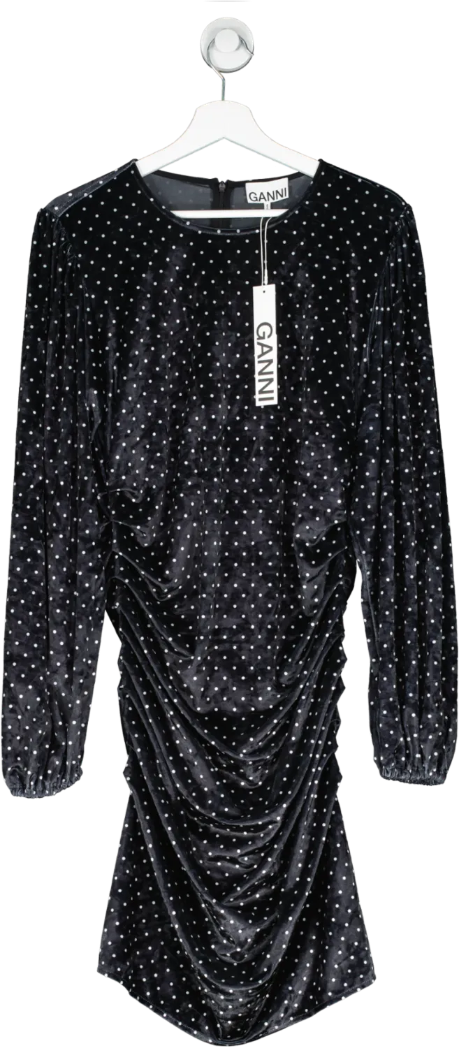 Ganni Black Polka Dot Velvet Dress UK M/L