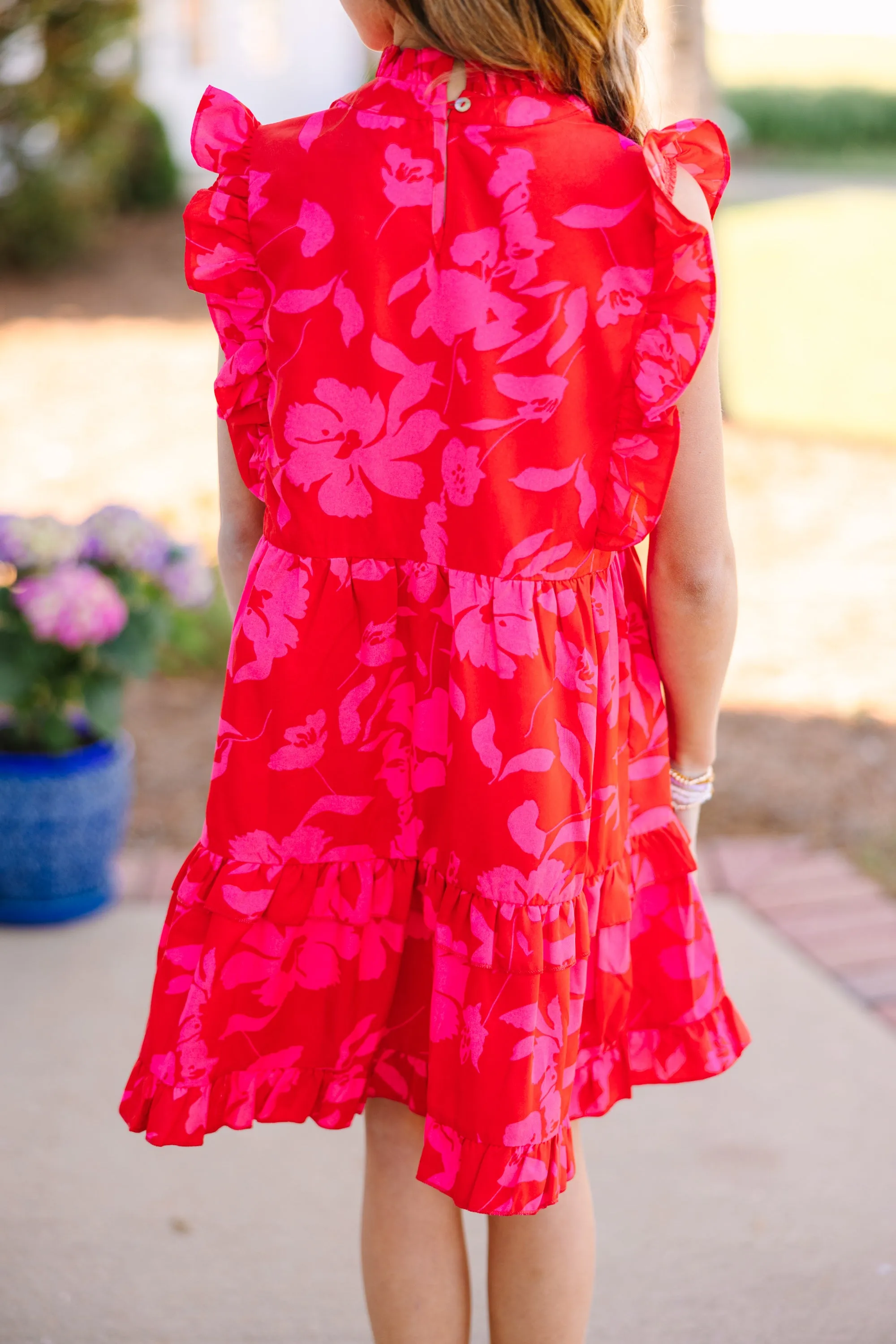 Girls: A True Beauty Red Floral Dress