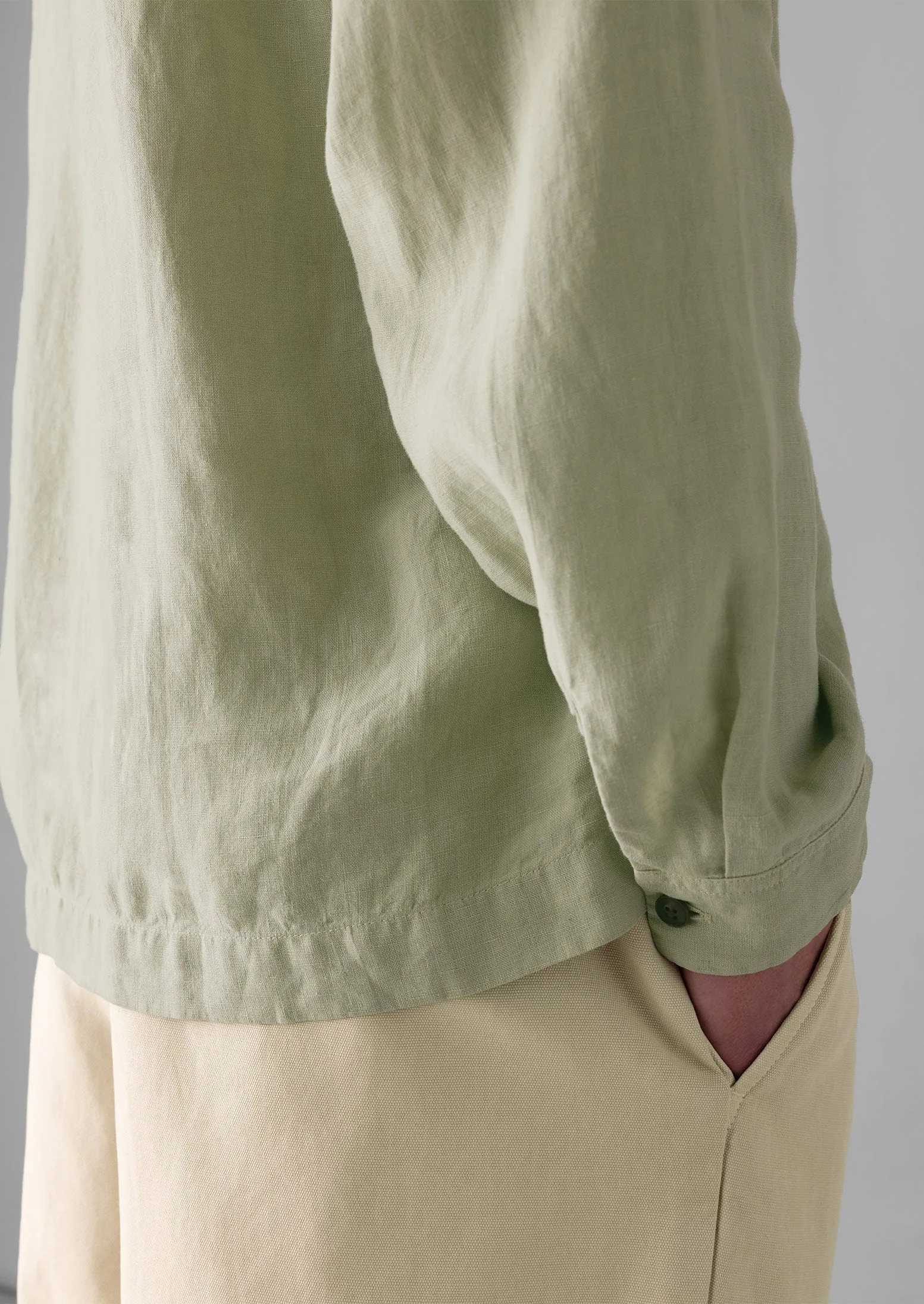 Half Placket Linen Shirt | Pebble