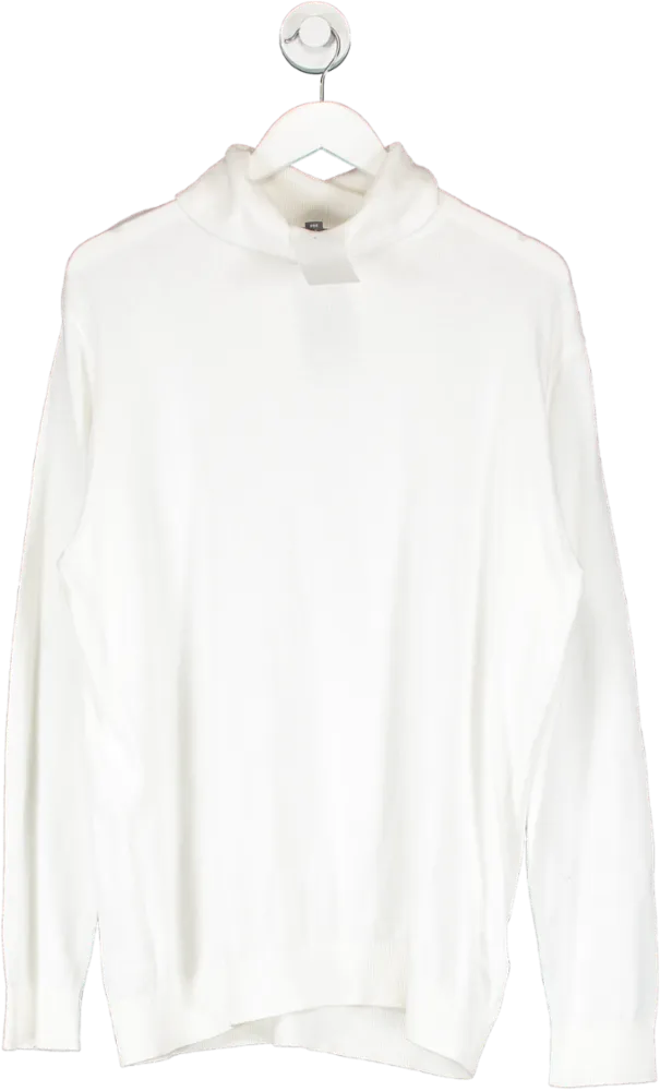 H&M White Slim Fit Fine Knit Polo Neck Jumper UK L