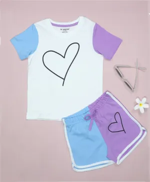 Heart Print Half Sleeves T-Shirt & Shorts Set