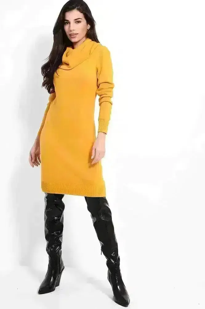 High Cowl Neck Midi Knitted Dress