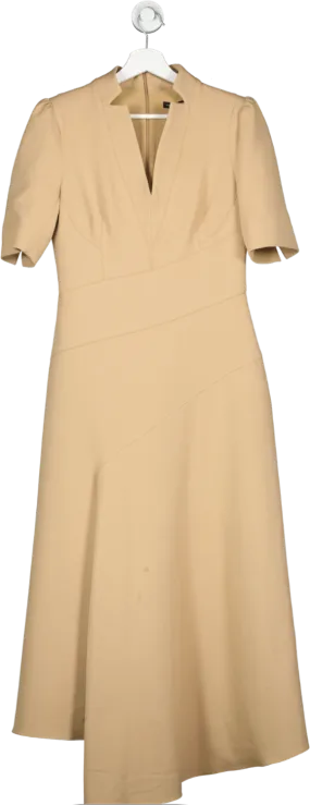 Karen Millen Beige Tailored Structured Crepe Forever Drape Detail Short Sleeve Midi Dress UK 10