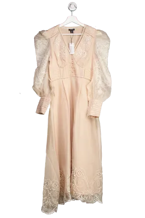 Karen Millen Nude Blush Cutwork Organdie Buttoned Maxi Dress UK 6