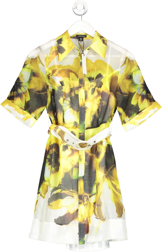 Karen Millen Yellow Photographic Floral Organdie Belted Mini Dress BNWT UK 6