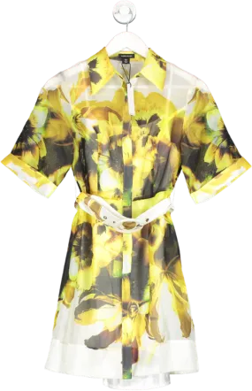 Karen Millen Yellow Photographic Floral Organdie Belted Mini Dress BNWT UK 6