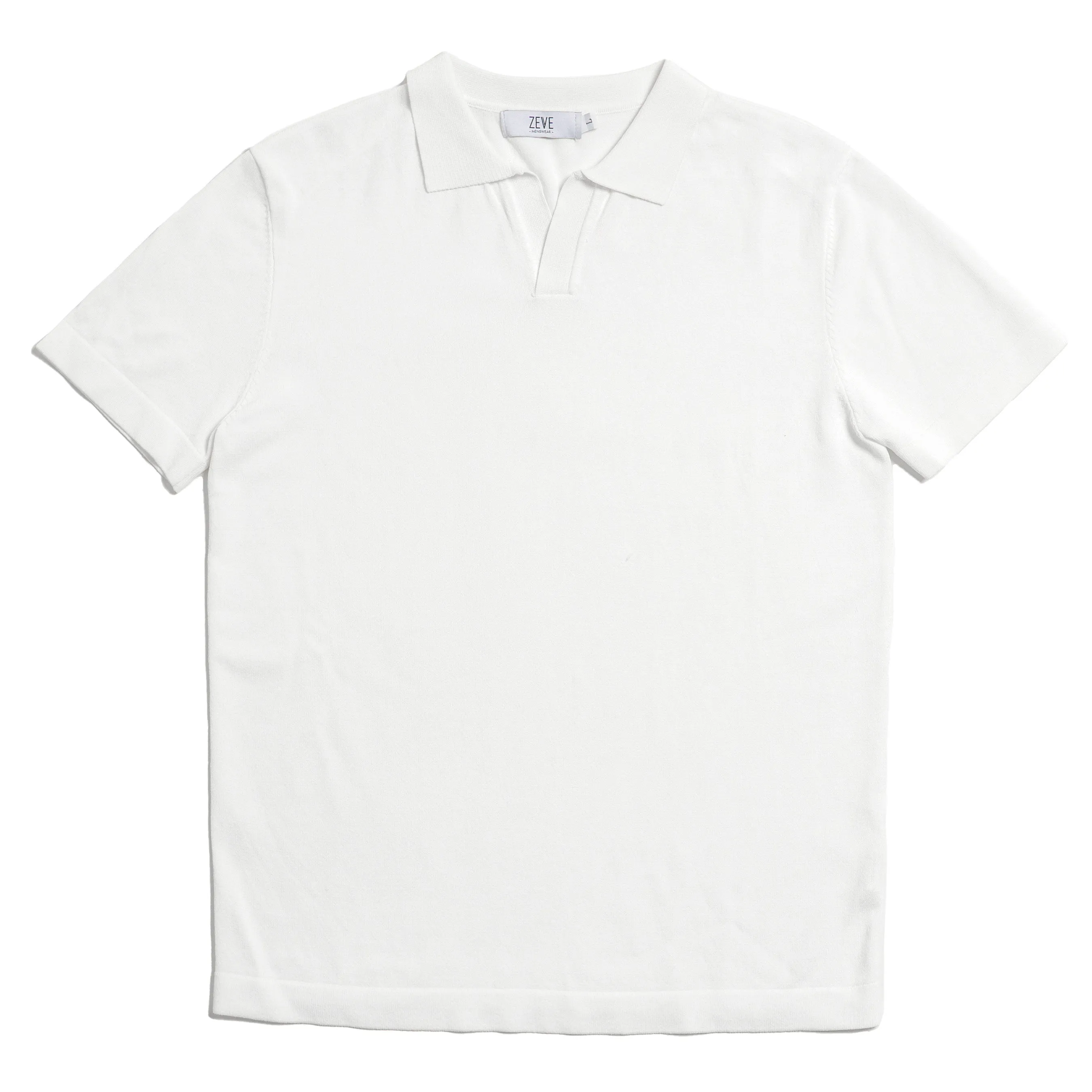 Knit  Polo Tee - White Open Collar