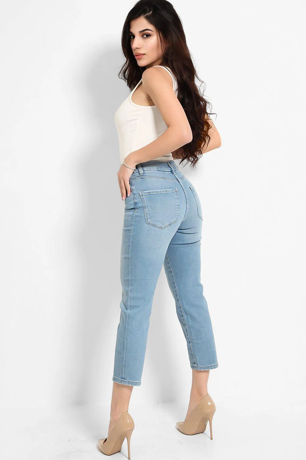 Light Blue Mid-Rise Super Skinny Cropped Jeans