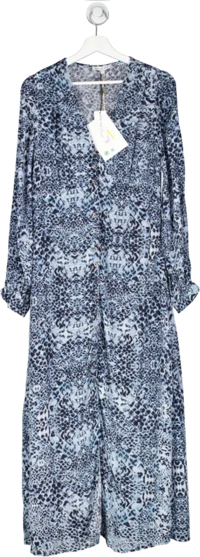 lily & Lionel Blue Animal Print Viscose Midi Dress UK S