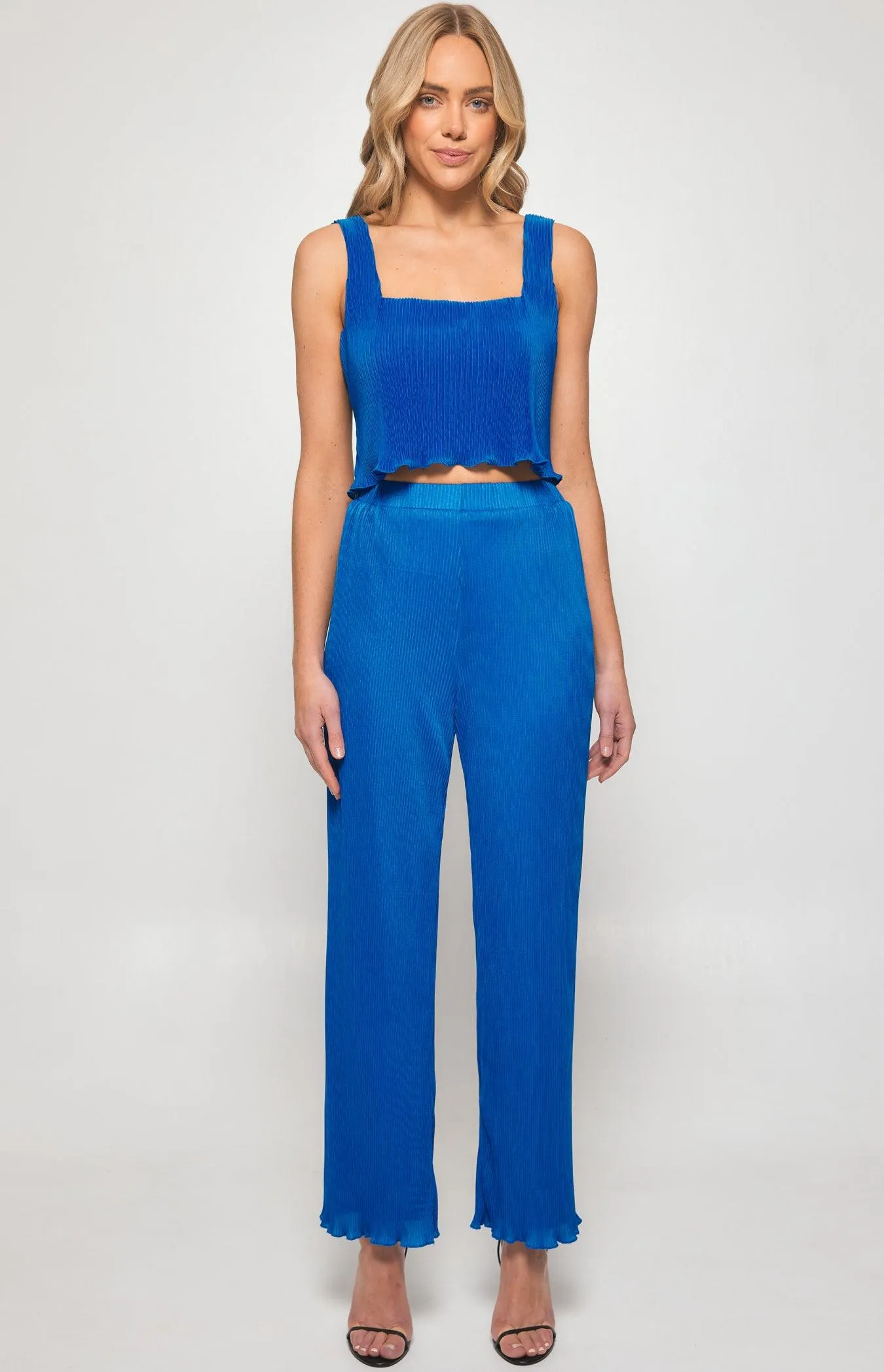 Lovely Plisse Top & Pant Set- Cobalt