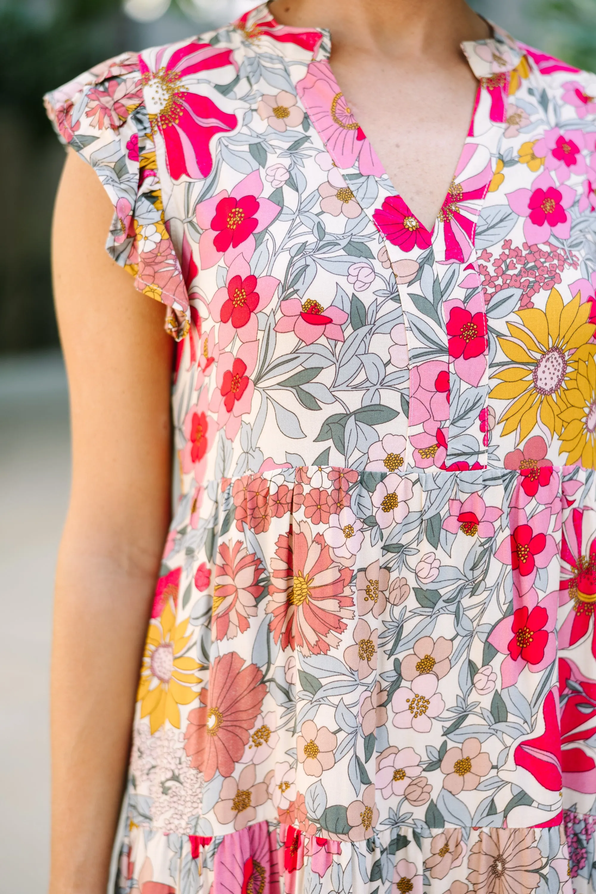 Make It Your Own Pink Floral Tiered Dress