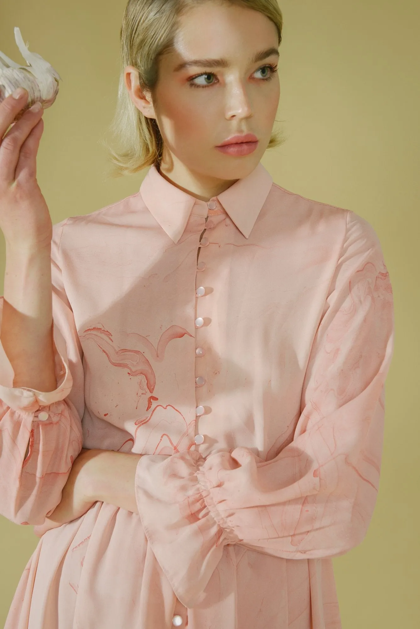 Marbled Silk Button Up Dress - Pink